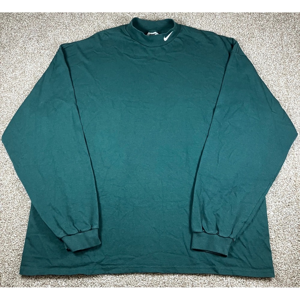 Vintage Nike Mock Neck Long Sleeve Shirt XXL Forest Green Made in USA 90s Swoosh